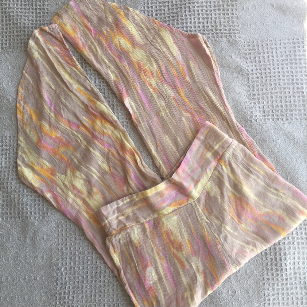 Free People Hippie Cotton Pull-On Asymmetrical Flare Hem Crepe Crinkle Pant - Picture 3 of 13
